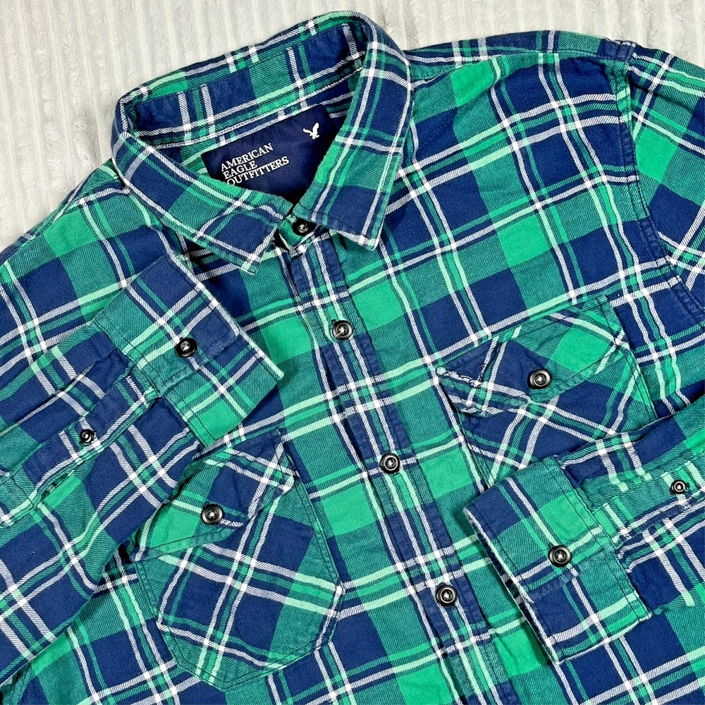 America Eagle Vintage Fit Button Up Flannel Shirt Men's XL Plaid Y2K Lumberjack